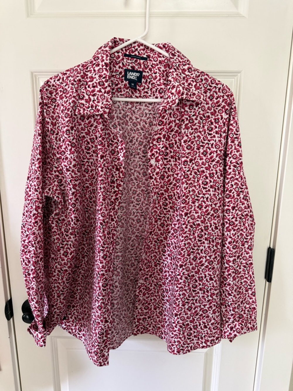 Lands' End Pink and Brown Floral Button-Front Shirt
